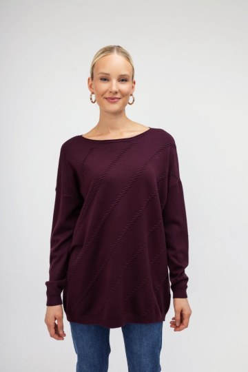 Πουλόβερ μπορντό μονόχρωμο με ιδιαίτερο σχέδιο - 