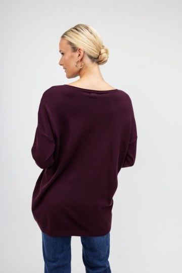 Πουλόβερ μπορντό μονόχρωμο με ιδιαίτερο σχέδιο - 