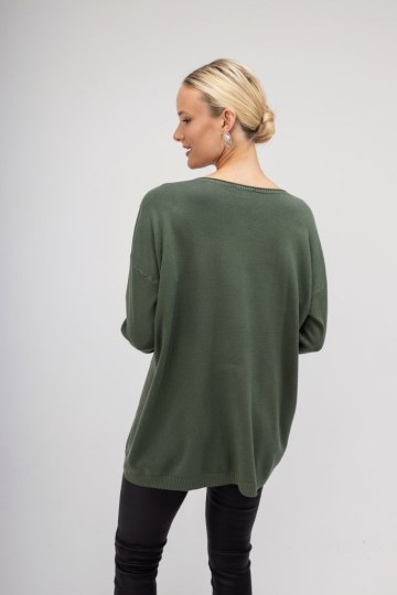 Πουλόβερ χακί μονόχρωμο με ιδιαίτερο σχέδιο - 