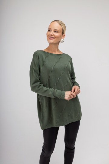 Πουλόβερ χακί μονόχρωμο με ιδιαίτερο σχέδιο