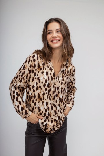 Πουκάμισο μπεζ με λεοπάρ σχέδιο - 