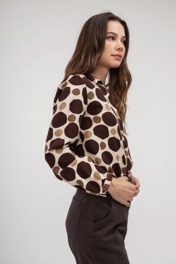 Πουκάμισο καφέ κυκλικά σχέδια - 