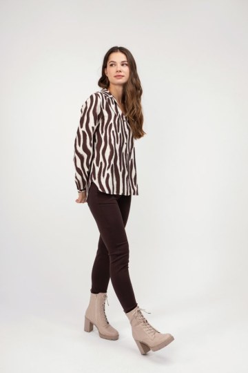 Πουκάμισο καφέ animal print - 