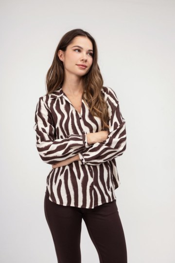 Πουκάμισο καφέ animal print - 