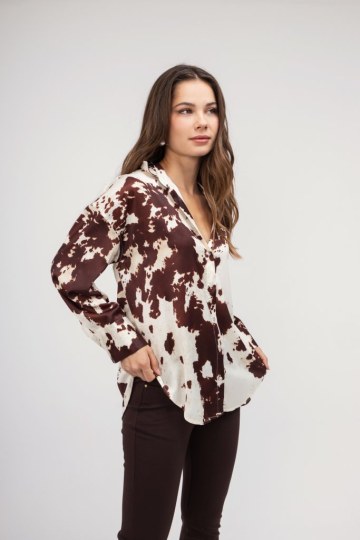 Πουκάμισο μπεζ με animal print σχέδιο - 