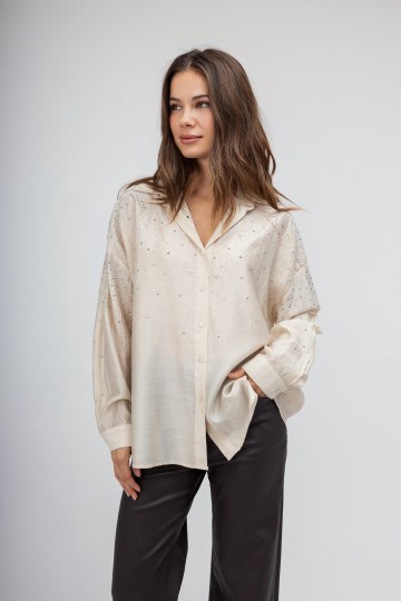 Πουκάμισο μπεζ διακοσμημένο με strass