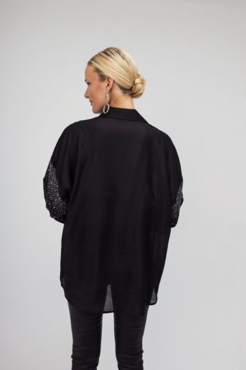 Πουκάμισο μαύρο διακοσμημένο με strass - 