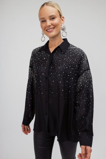 Πουκάμισο μαύρο διακοσμημένο με strass - 