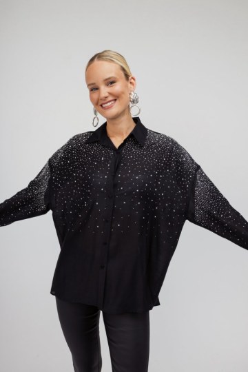 Πουκάμισο μαύρο διακοσμημένο με strass - 