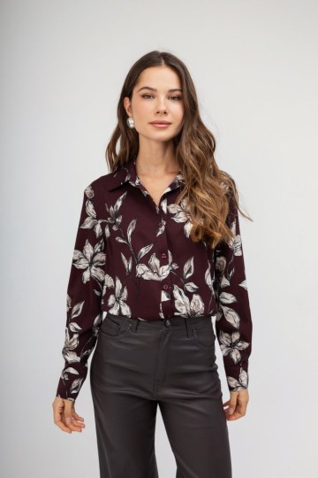 Πουκάμισο μπορντώ με λουλούδια - 