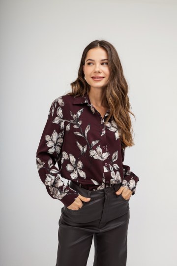 Πουκάμισο μπορντώ με λουλούδια