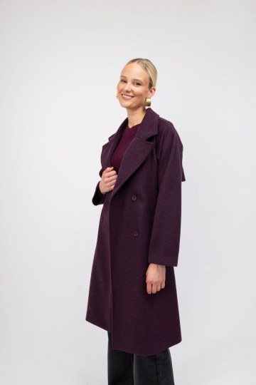 Παλτό μπορντώ με ζώνη και γιακά - 