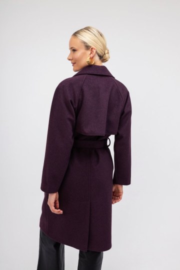 Παλτό μπορντώ με ζώνη και γιακά - 