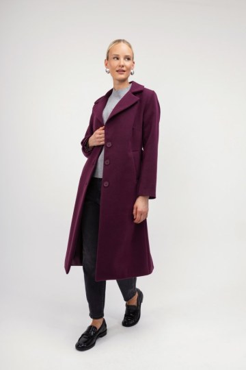 Παλτό κλασικό μπορντό με ζώνη και γιακά - 