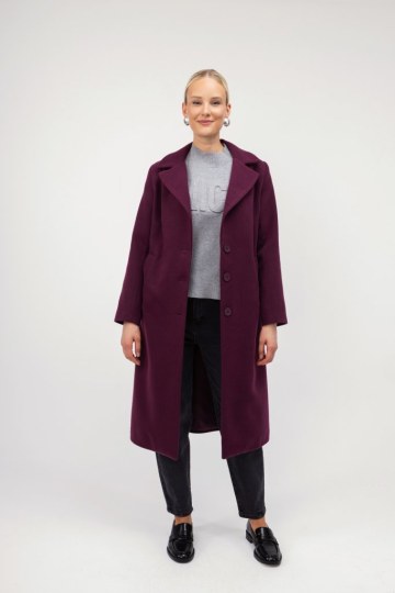 Παλτό κλασικό μπορντό με ζώνη και γιακά - 