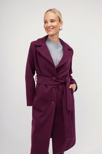 Παλτό κλασικό μπορντό με ζώνη και γιακά - 