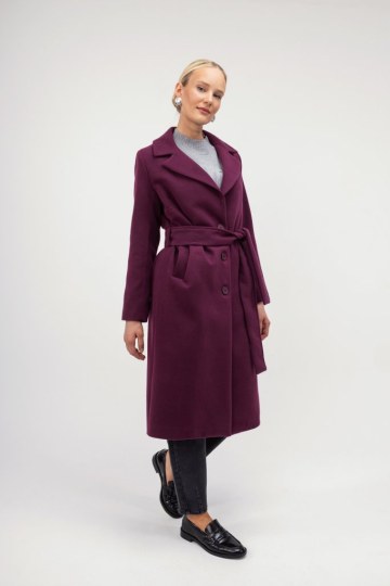 Παλτό κλασικό μπορντό με ζώνη και γιακά - 