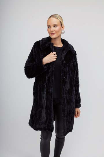 Πανωφόρι μαύρο με γιακά από οικολογική γούνα 