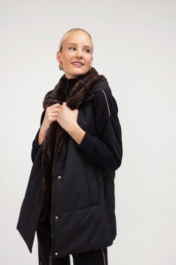 Μπουφάν αμάνικο μαύρο με αποσπώμενη οικολογική γούνα - 