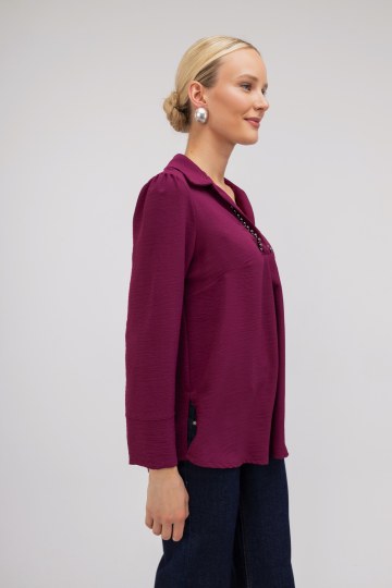 Πουκάμισο μπορντό με πέρλες - 