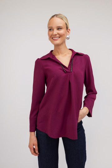 Πουκάμισο μπορντό με πέρλες