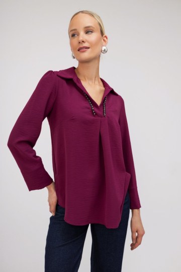 Πουκάμισο μπορντό με πέρλες - 