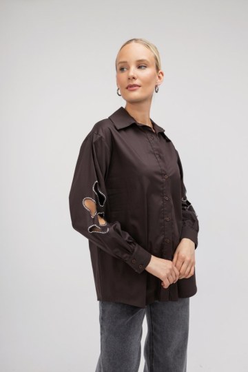 Πουκάμισο καφέ με ανοίγματα - 