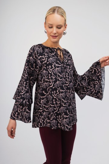 Πουκάμισο με ιδιαίτερη λαιμόκοψη εμπριμέ μπεζ