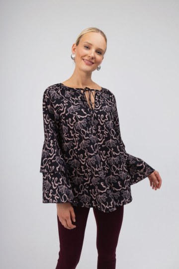 Πουκάμισο με ιδιαίτερη λαιμόκοψη εμπριμέ μπεζ - 