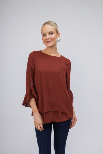 Μπλούζα εκάι oversized με ασημί φιογκάκι