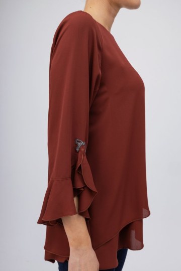 Μπλούζα εκάι oversized με ασημί φιογκάκι - 