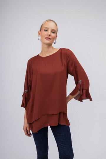 Μπλούζα εκάι oversized με ασημί φιογκάκι - 