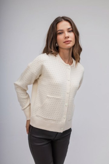  Ζακέτα-Πουλόβερ εκρού με strass - 