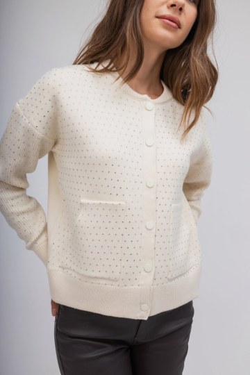  Ζακέτα-Πουλόβερ εκρού με strass - 