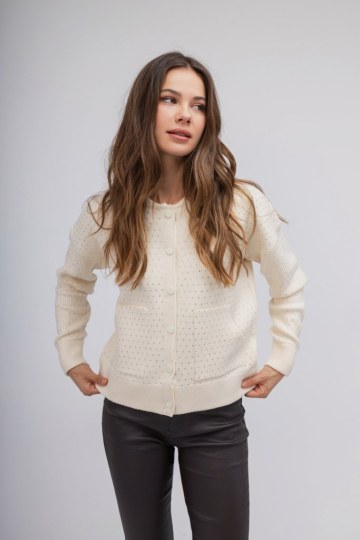  Ζακέτα-Πουλόβερ εκρού με strass - 