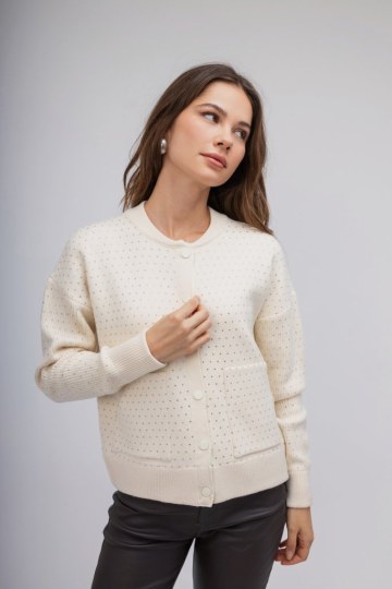  Ζακέτα-Πουλόβερ εκρού με strass - 