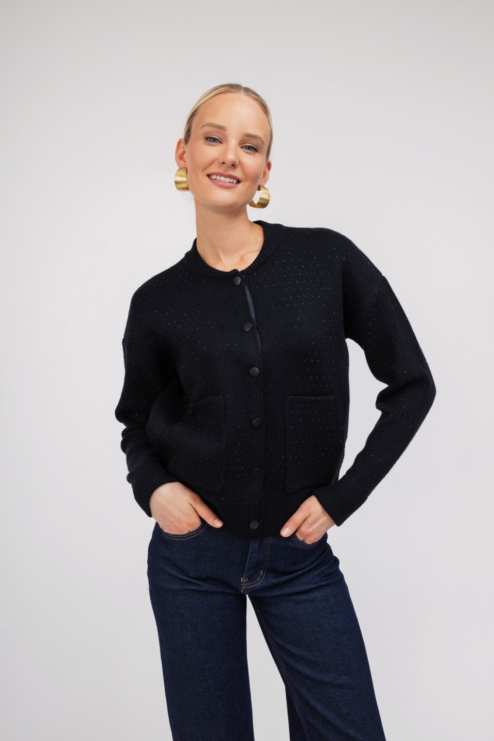 Ζακέτα-Πουλόβερ μαύρη με strass