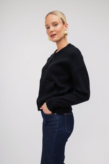 Ζακέτα-Πουλόβερ μαύρη με strass - 