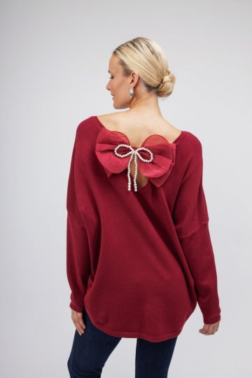 Πουλόβερ- Μπλούζα μπορντό με φίογκο στο πίσω μέρος - 