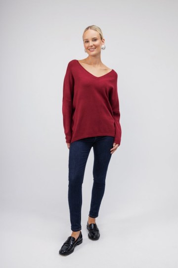 Πουλόβερ- Μπλούζα μπορντό με φίογκο στο πίσω μέρος - 