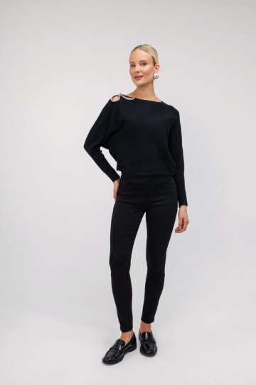 Παντελόνι βαμβακερό μαύρο με κουμπί - 