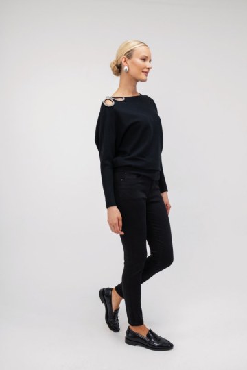 Παντελόνι βαμβακερό μαύρο με κουμπί - 