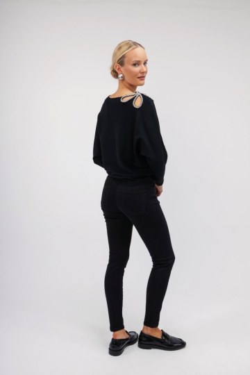 Παντελόνι βαμβακερό μαύρο με κουμπί - 