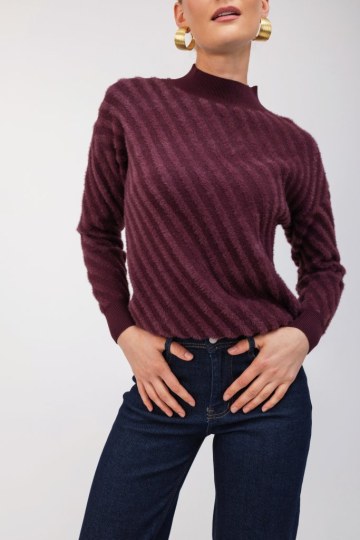 Πουλόβερ- Μπλούζα μπορντό με βελουτε υφή - 