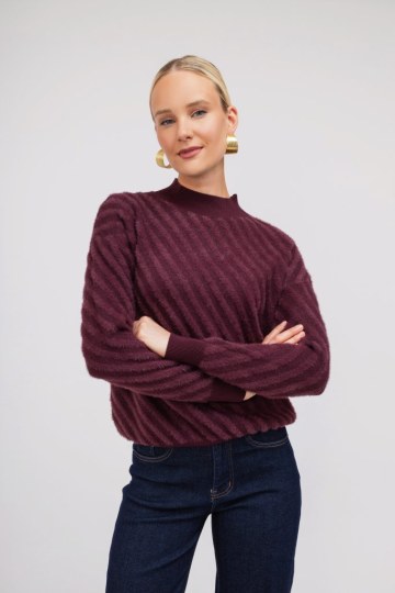 Πουλόβερ- Μπλούζα μπορντό με βελουτε υφή - 