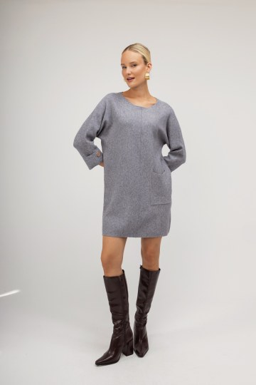 Φόρεμα mini γκρι μονόχρωμο με χρυσές λεπτομέρειες