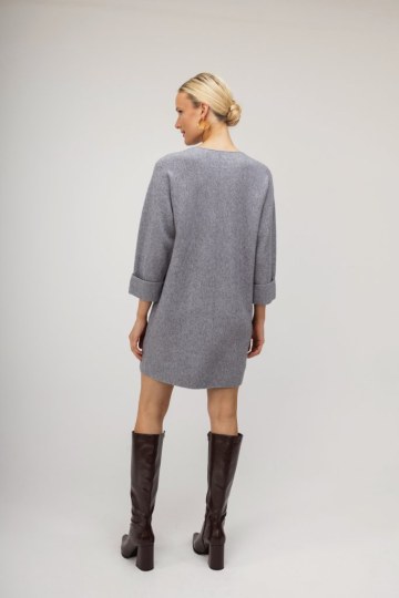 Φόρεμα mini γκρι μονόχρωμο με χρυσές λεπτομέρειες - 