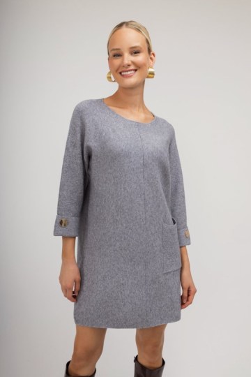 Φόρεμα mini γκρι μονόχρωμο με χρυσές λεπτομέρειες - 