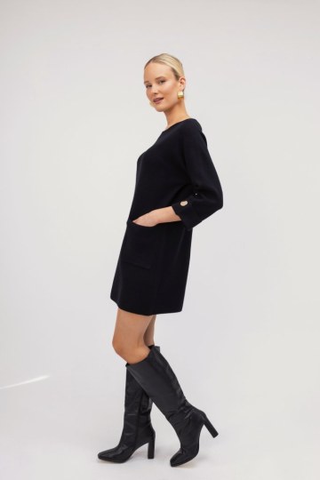 Φόρεμα mini μαύρο μονόχρωμο με χρυσές λεπτομέρειες - 