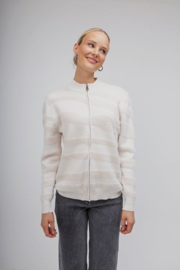 Πουλόβερ-Ζακέτα εκρού με φερμουάρ - 